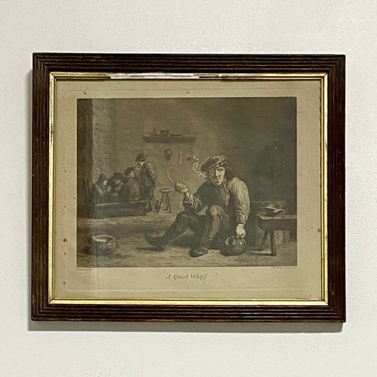 Antique A Quiet Whiff Old Master Engraving After David Teniers Framed & Glazed