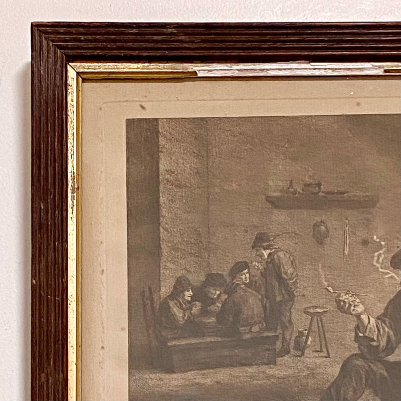 Antique A Quiet Whiff Old Master Engraving After David Teniers Framed & Glazed