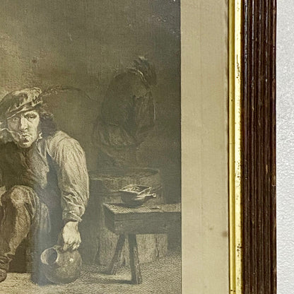 Antique A Quiet Whiff Old Master Engraving After David Teniers Framed & Glazed