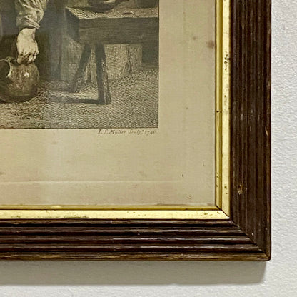 Antique A Quiet Whiff Old Master Engraving After David Teniers Framed & Glazed