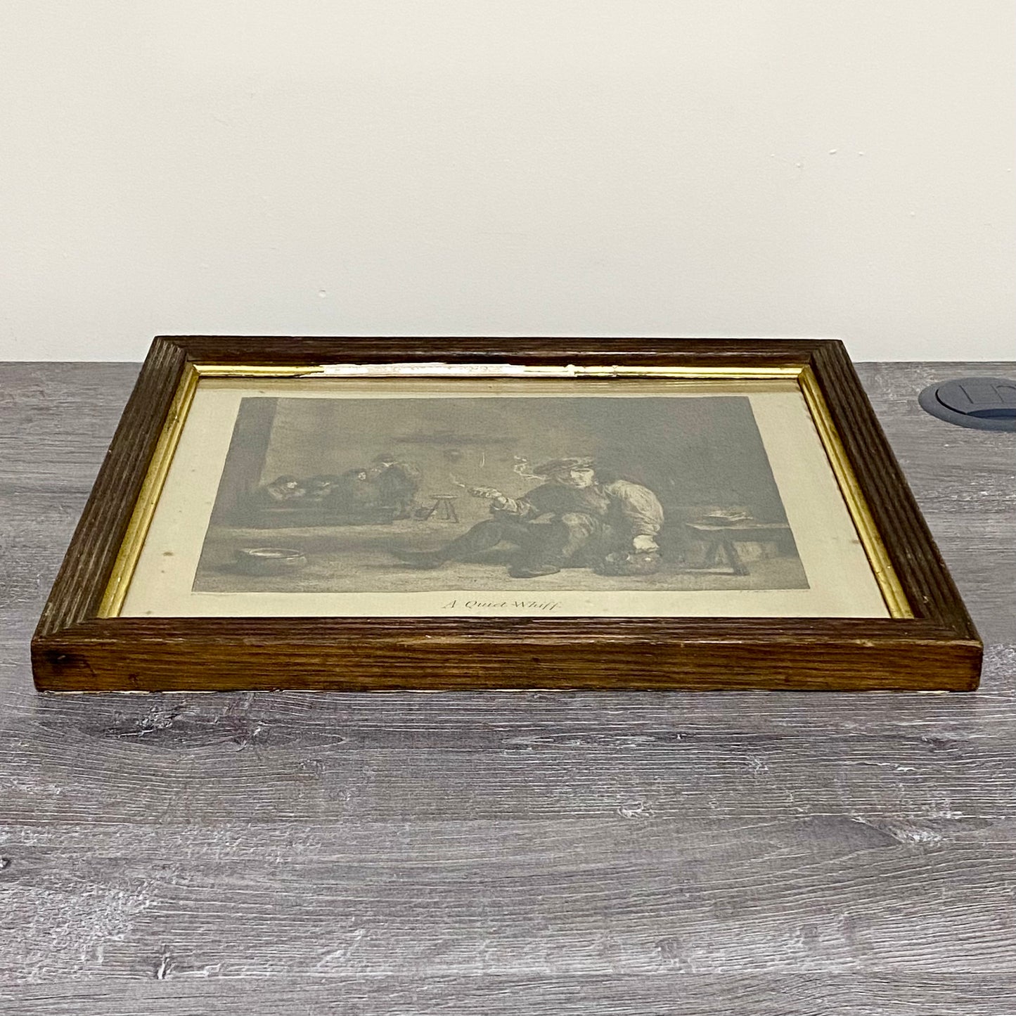 Antique A Quiet Whiff Old Master Engraving After David Teniers Framed & Glazed