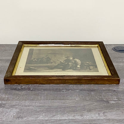 Antique A Quiet Whiff Old Master Engraving After David Teniers Framed & Glazed