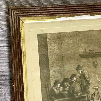 Antique A Quiet Whiff Old Master Engraving After David Teniers Framed & Glazed