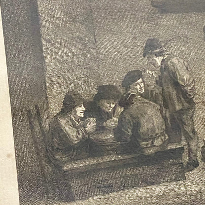 Antique A Quiet Whiff Old Master Engraving After David Teniers Framed & Glazed