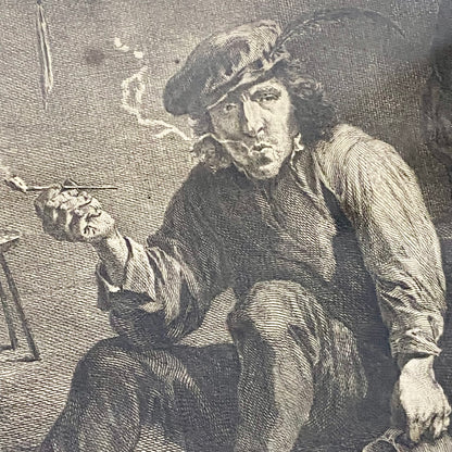 Antique A Quiet Whiff Old Master Engraving After David Teniers Framed & Glazed