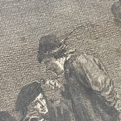 Antique A Quiet Whiff Old Master Engraving After David Teniers Framed & Glazed