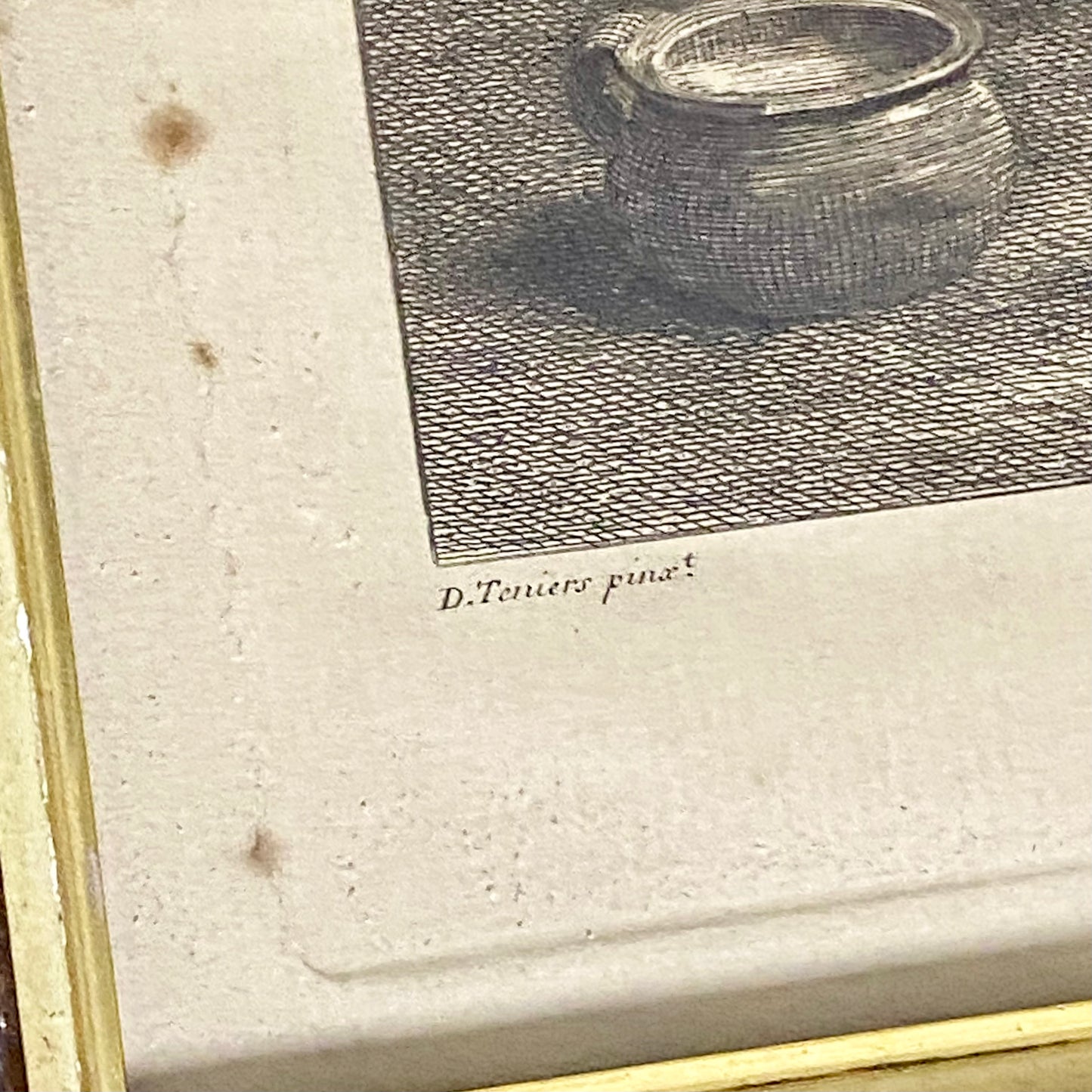 Antique A Quiet Whiff Old Master Engraving After David Teniers Framed & Glazed