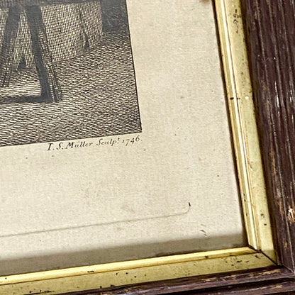Antique A Quiet Whiff Old Master Engraving After David Teniers Framed & Glazed