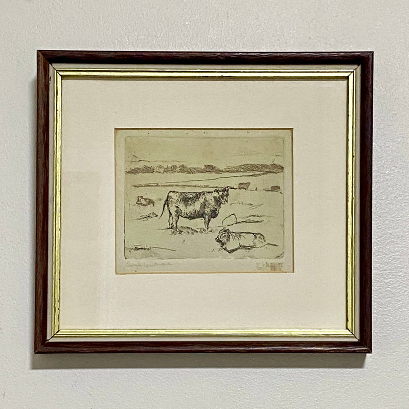 Vintage Cows Etching Signed Sarah Lewthwaite 1992 No.1 / 20 Framed & Glazed Rare