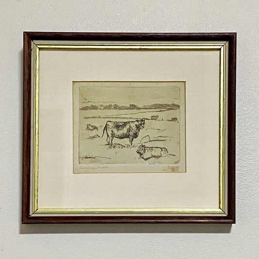 Vintage Cows Etching Signed Sarah Lewthwaite 1992 No.1 / 20 Framed & Glazed Rare