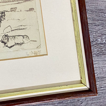 Vintage Cows Etching Signed Sarah Lewthwaite 1992 No.1 / 20 Framed & Glazed Rare