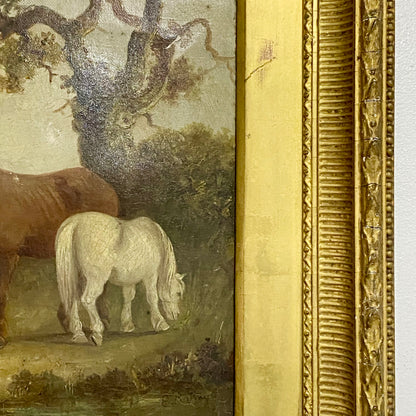 Antique 19th Century Horse & Foal Oil On Canvas Painting Signed E R Smyth Framed