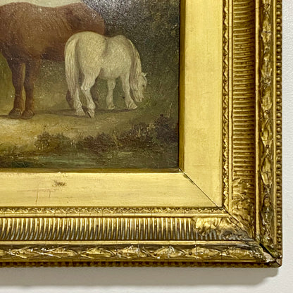 Antique 19th Century Horse & Foal Oil On Canvas Painting Signed E R Smyth Framed