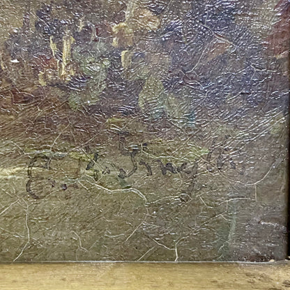 Antique 19th Century Horse & Foal Oil On Canvas Painting Signed E R Smyth Framed