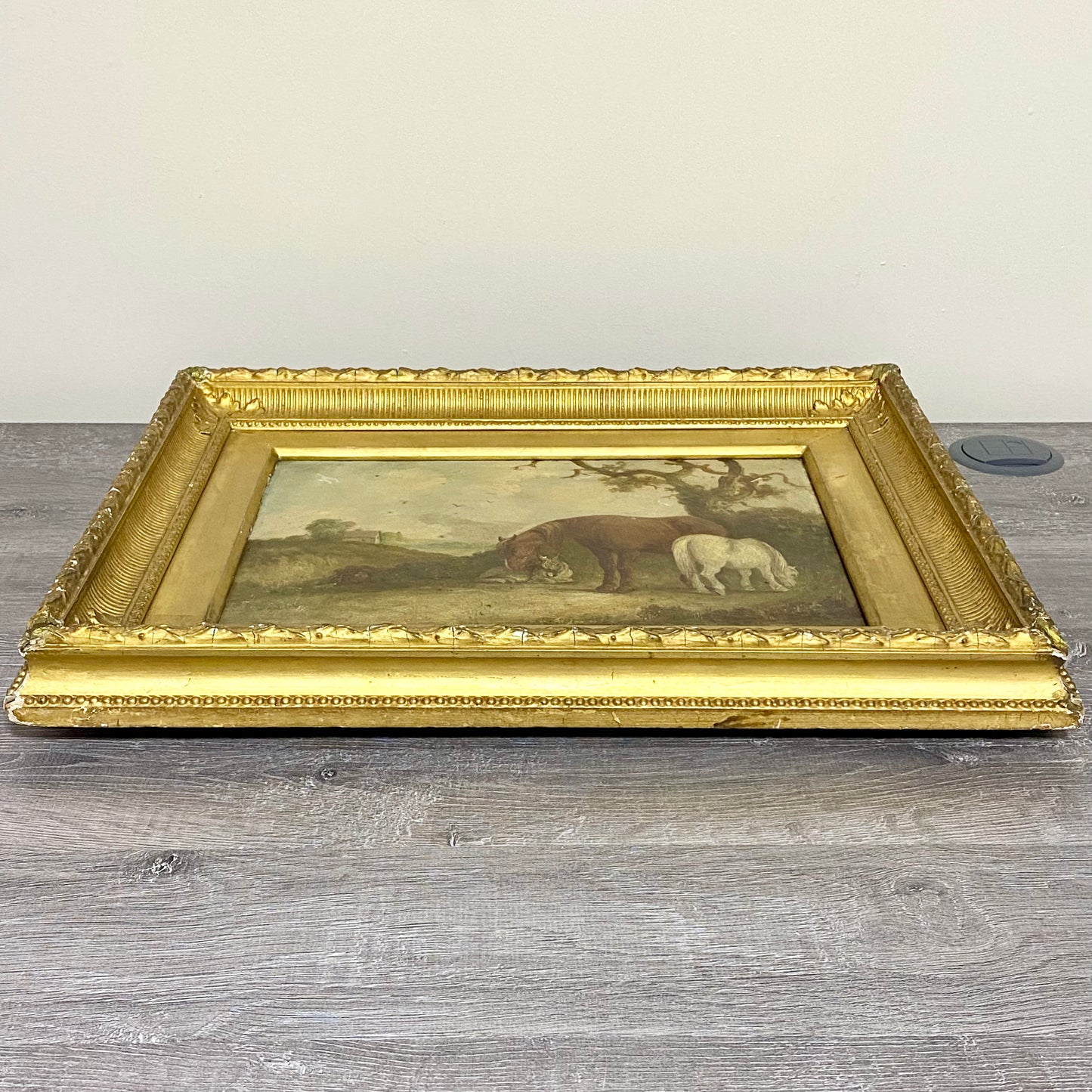 Antique 19th Century Horse & Foal Oil On Canvas Painting Signed E R Smyth Framed