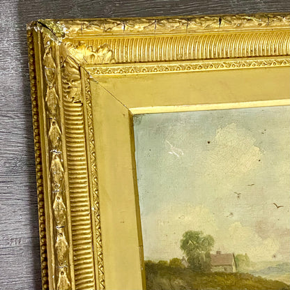 Antique 19th Century Horse & Foal Oil On Canvas Painting Signed E R Smyth Framed