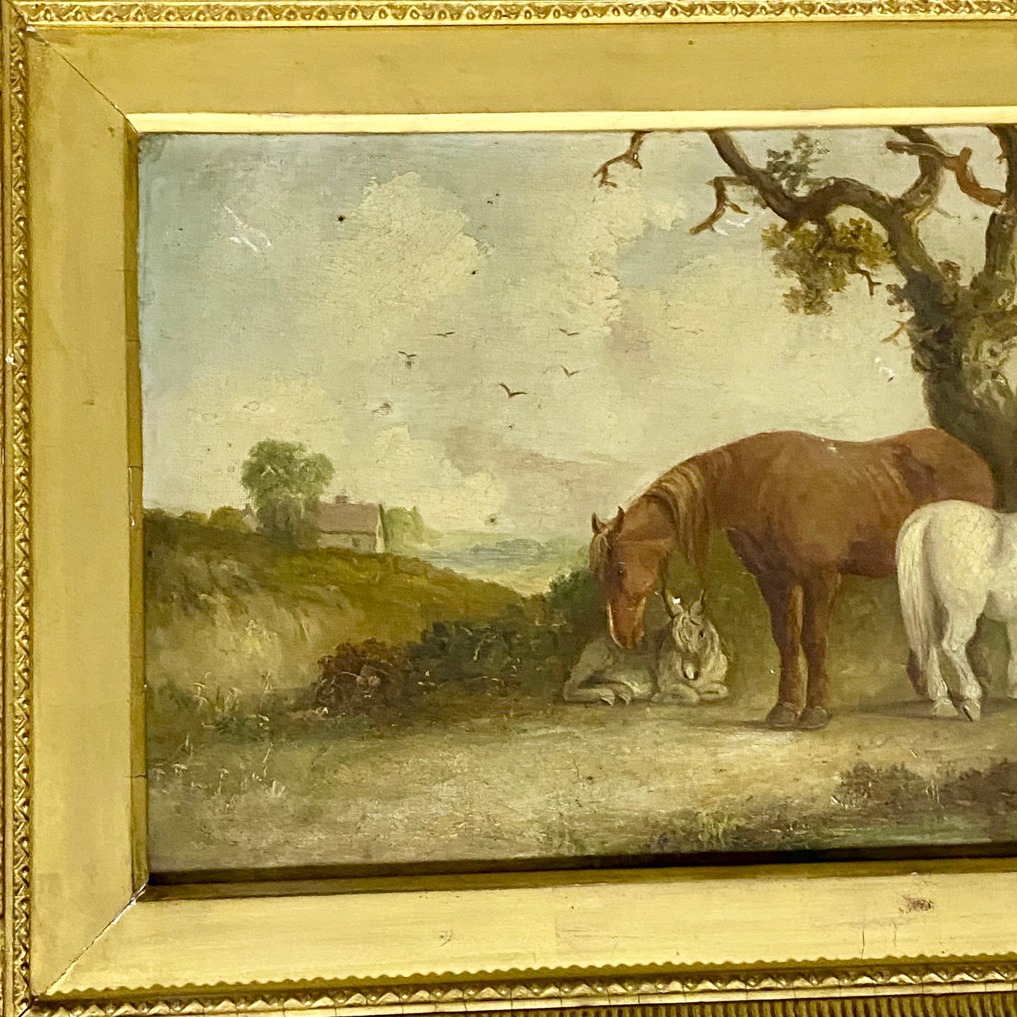 Antique 19th Century Horse & Foal Oil On Canvas Painting Signed E R Smyth Framed