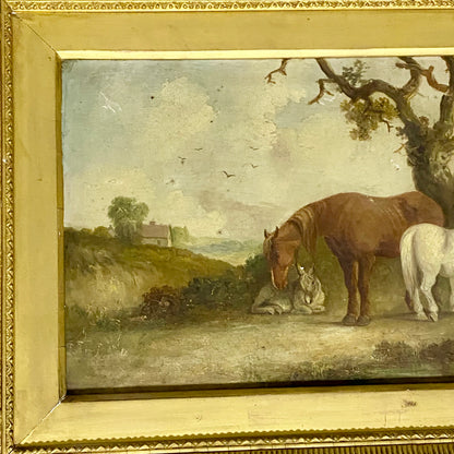 Antique 19th Century Horse & Foal Oil On Canvas Painting Signed E R Smyth Framed