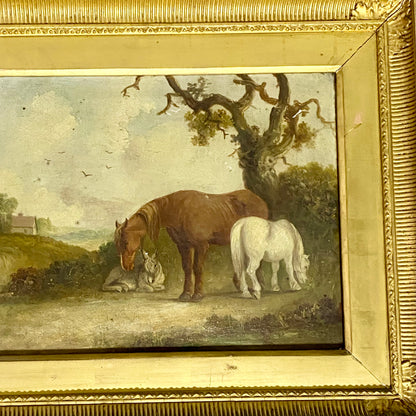 Antique 19th Century Horse & Foal Oil On Canvas Painting Signed E R Smyth Framed