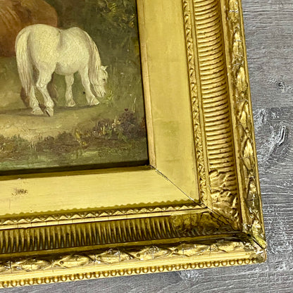 Antique 19th Century Horse & Foal Oil On Canvas Painting Signed E R Smyth Framed