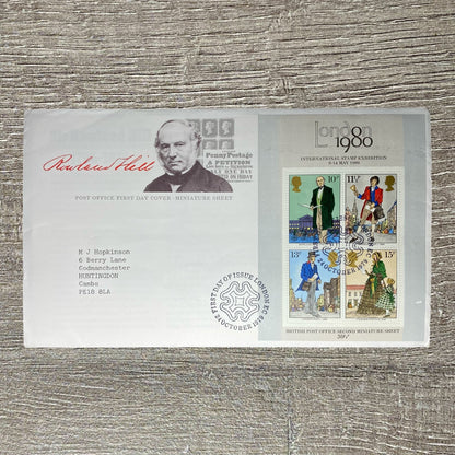 GB Post Office FDC 1979 London Sir Rowland Hill Miniature Sheet Stamp Exhibition