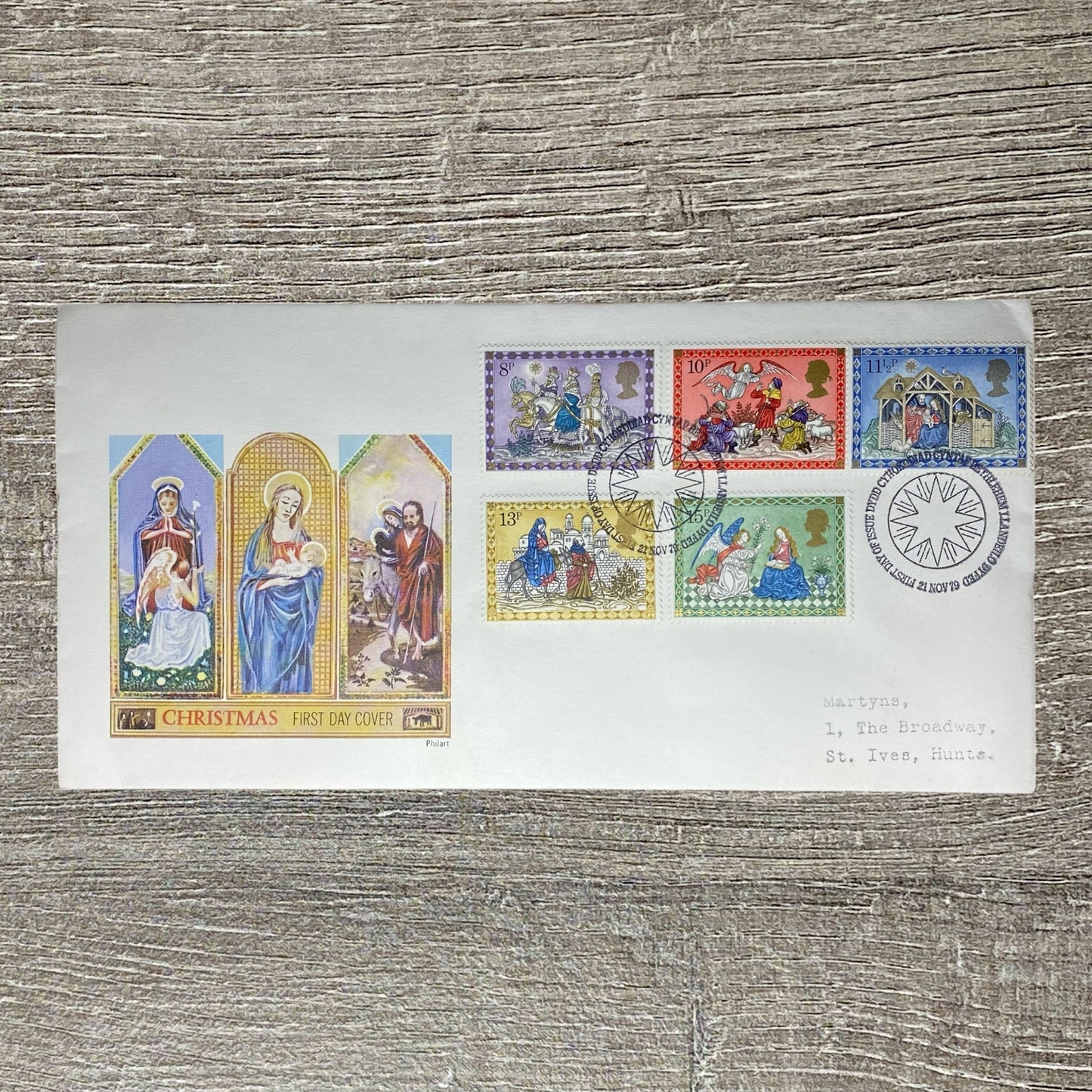 GB FDC Nov 1979 Philart Christmas Nativity Llandeilo Postmark Full Set 5 Stamps