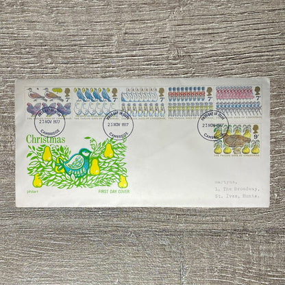 GB FDC 1977 The Twelve Days Of Christmas Carol Scene Stamps Cambridge Postmarked