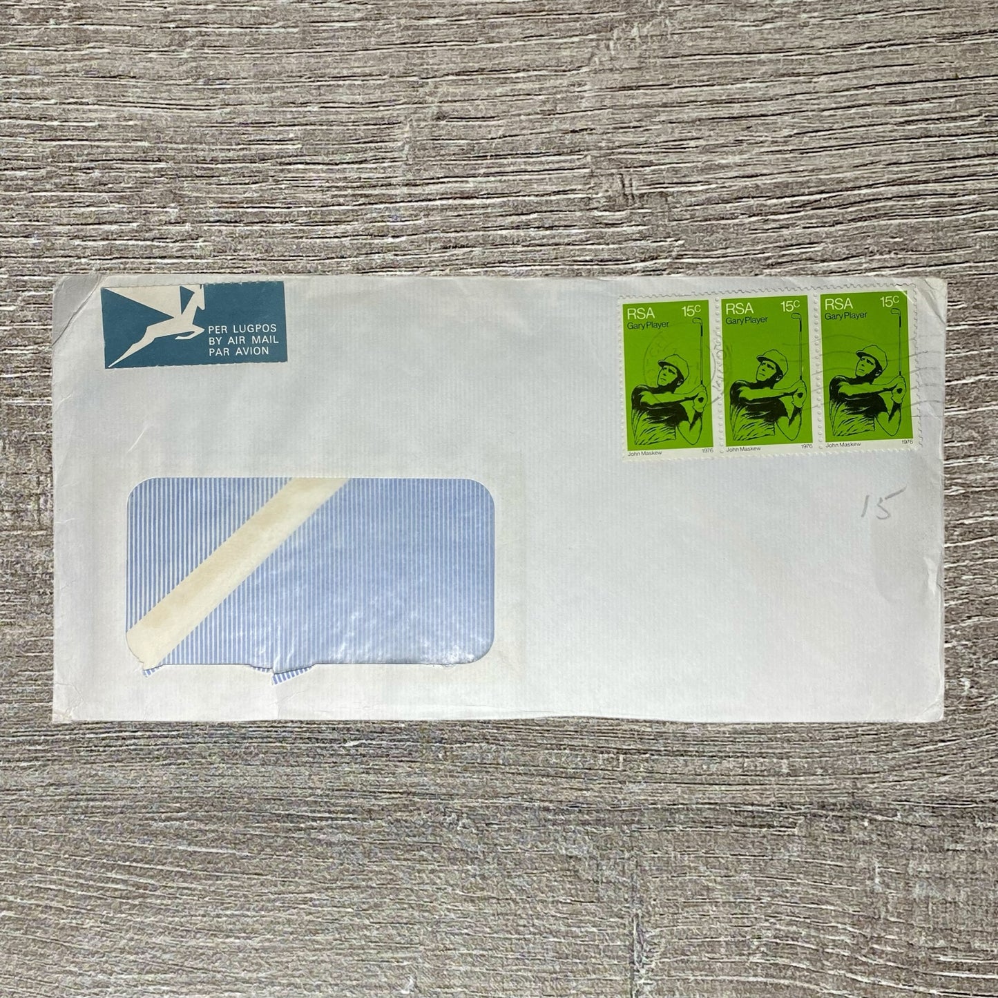 Vintage Postal Cover 1976 Air Mail South African 3x Stamps Gary Player RSA 15c