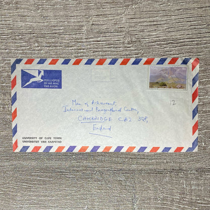 Vintage Air Mail Par Avion Cover South Africa To England Cambridge RSA 15c Stamp