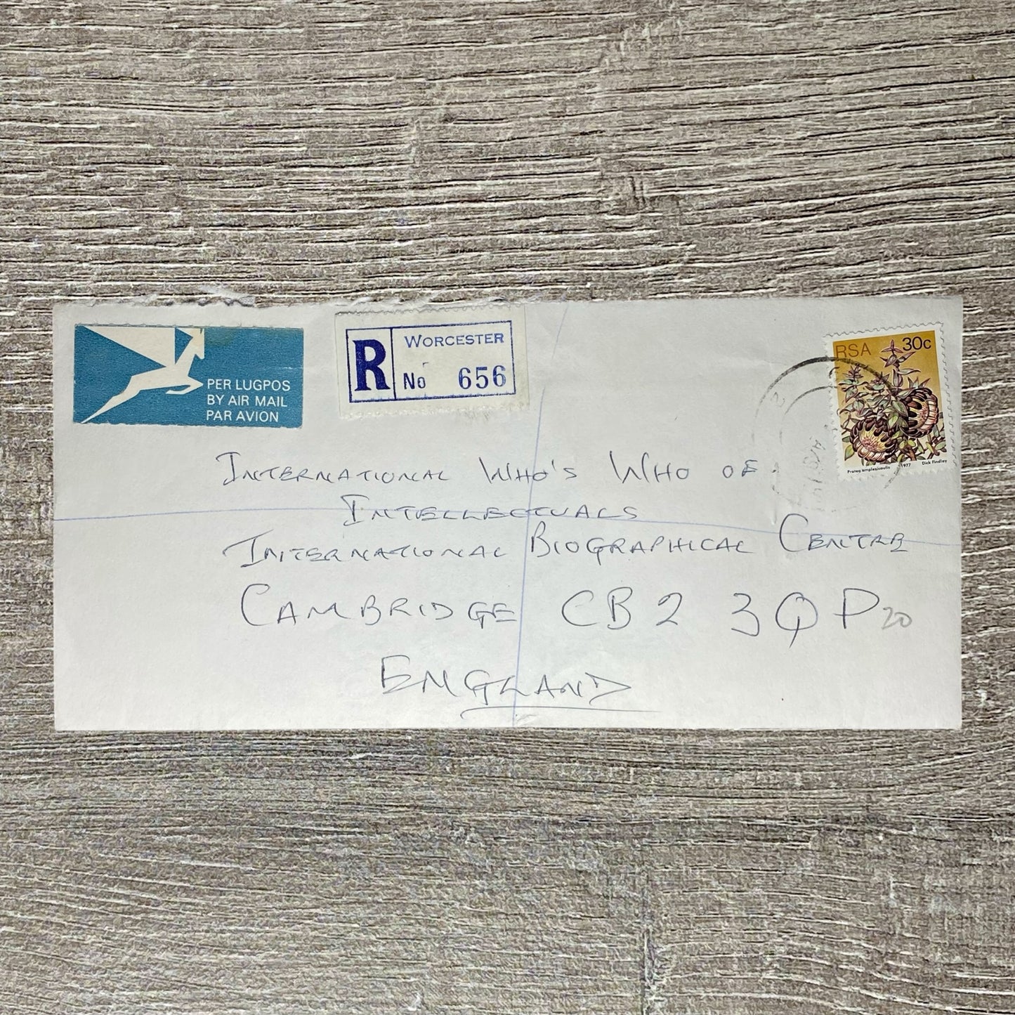 Vintage Postal Cover 1979 Air Mail Worcester No 656 South Africa England RSA 30c