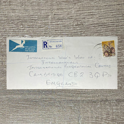 Vintage Postal Cover 1979 Air Mail Worcester No 656 South Africa England RSA 30c