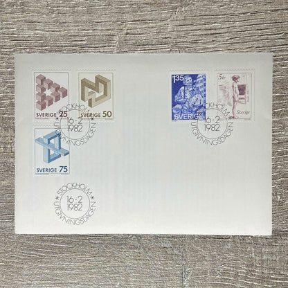 Swedish FDC 1982 Impossible Figures Stockholm Cancel 25 50 75 1.35 5kr Stamps