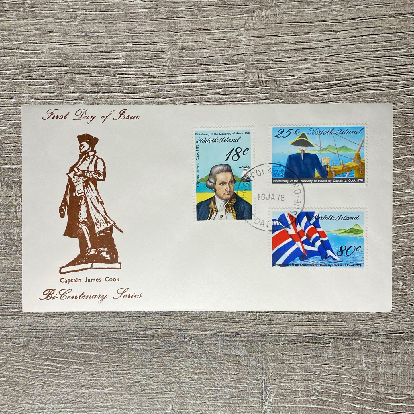 GB FDC Philatelic Cover Jan 1978 Captain James Cook Bi-Centenary Series Norfolk