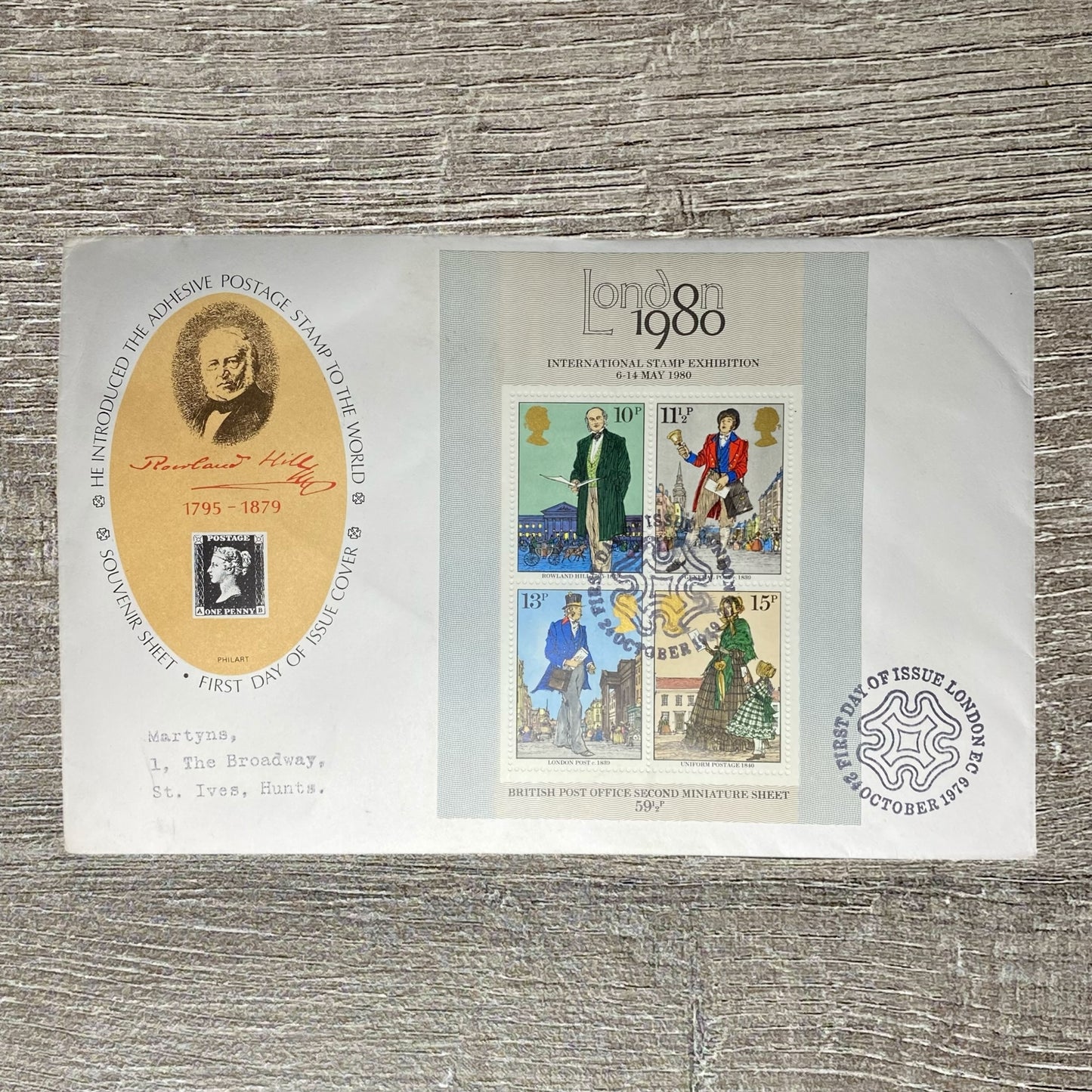 GB FDC Oct 1979 Sir Rowland Hill London International Stamp Exhibition SG MS1099