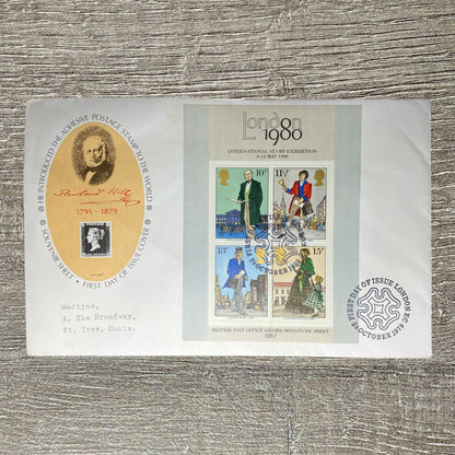 GB FDC Oct 1979 Sir Rowland Hill London International Stamp Exhibition SG MS1099