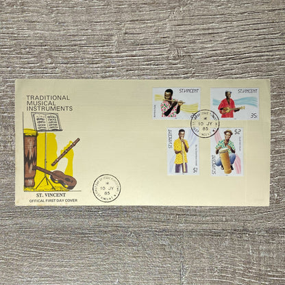St. Vincent First Day Cover 1985 Traditional Musical Instruments Kingston Cancel