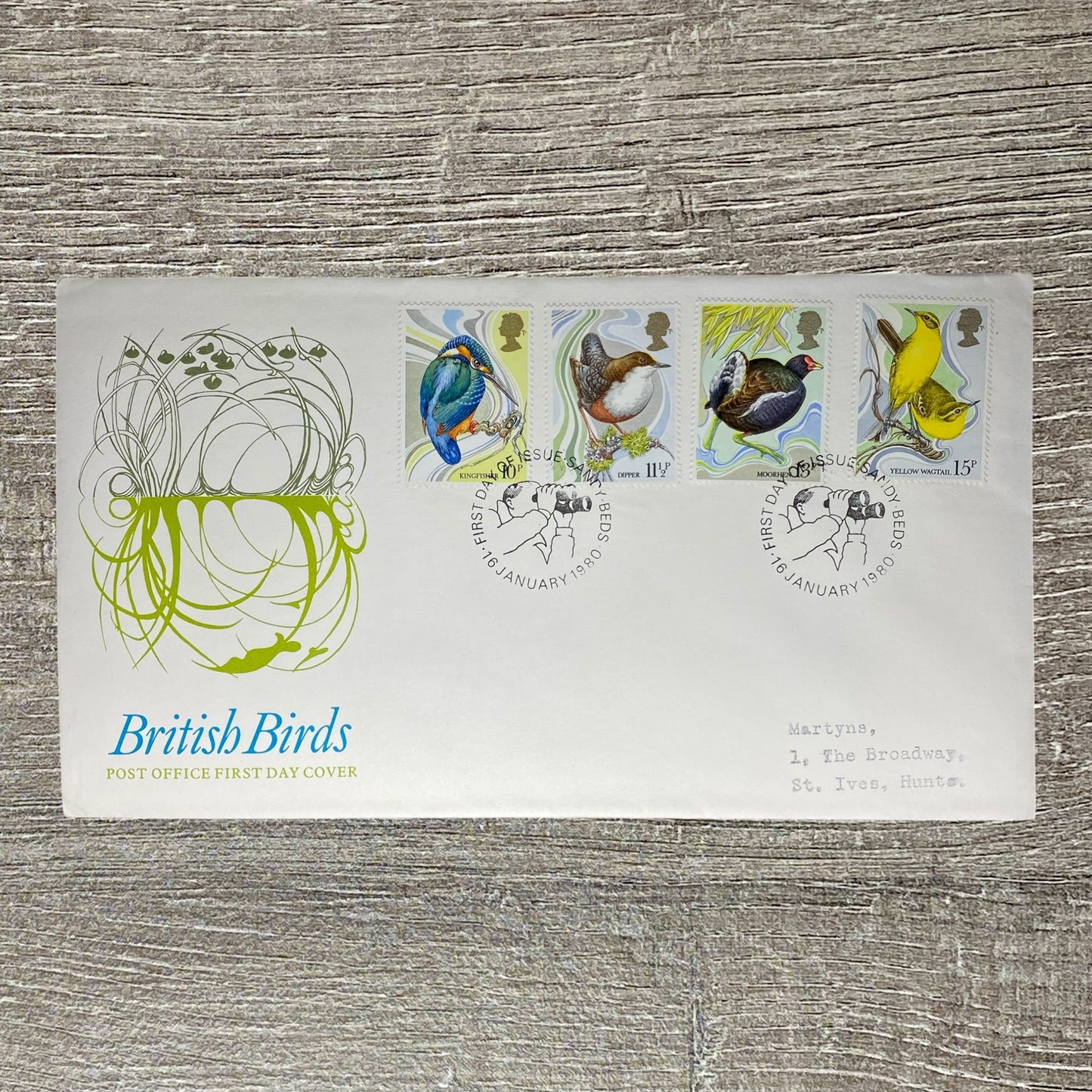 GB Post Office FDC Jan 1980 British Birds Sandy Bedfordshire Cancel 4 Wildlife