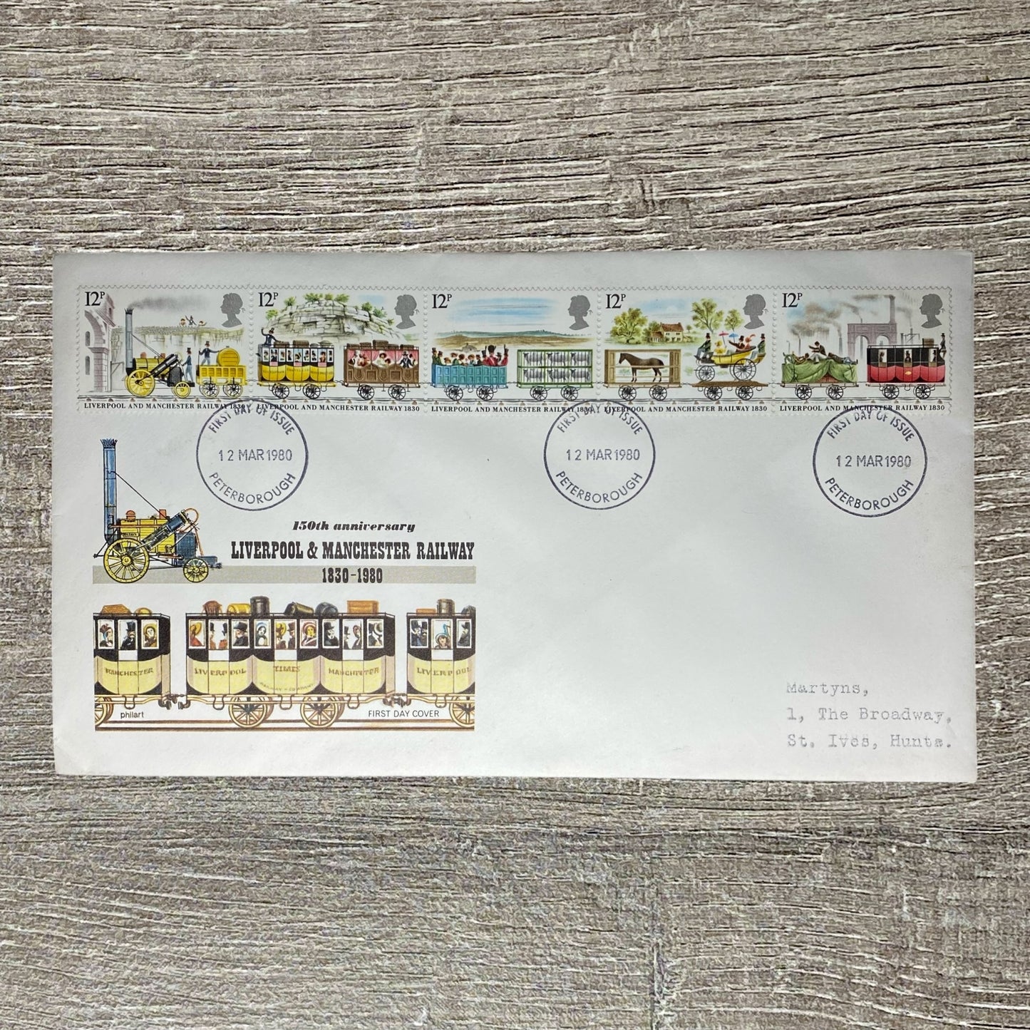 GB FDC 1980 150th Anniversary Liverpool & Manchester Railway Peterborough Cancel