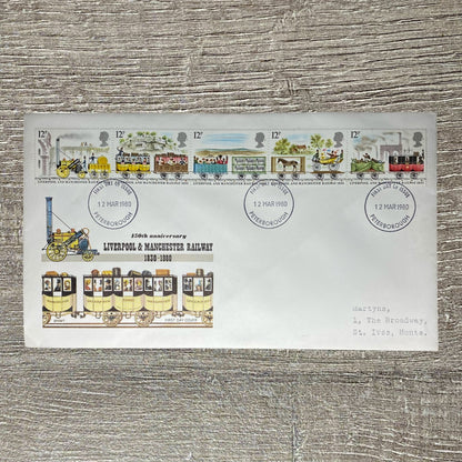 GB FDC 1980 150th Anniversary Liverpool & Manchester Railway Peterborough Cancel