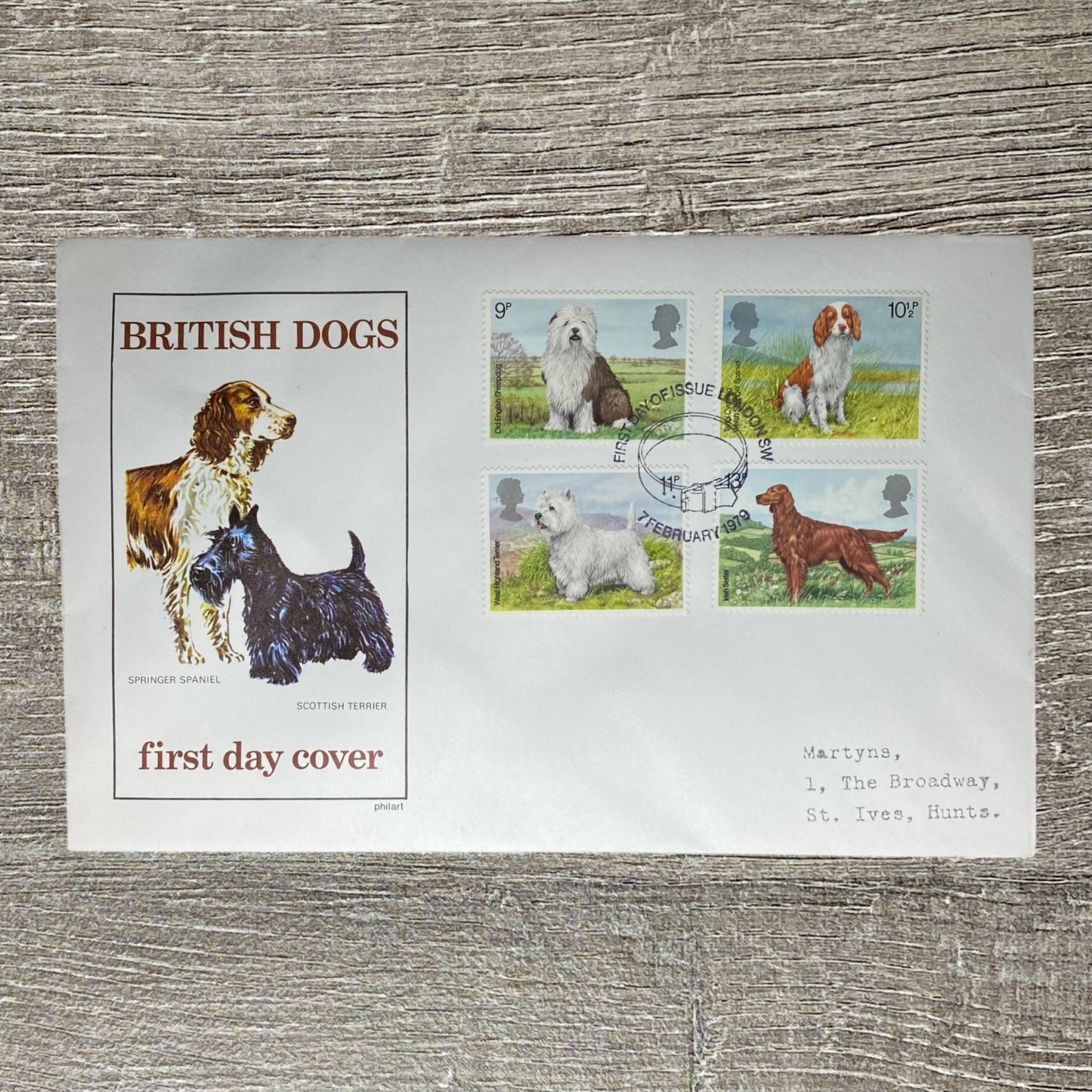 GB First Day Cover Feb 1979 British Dogs Philart London SW Postmarked 4 Stamps