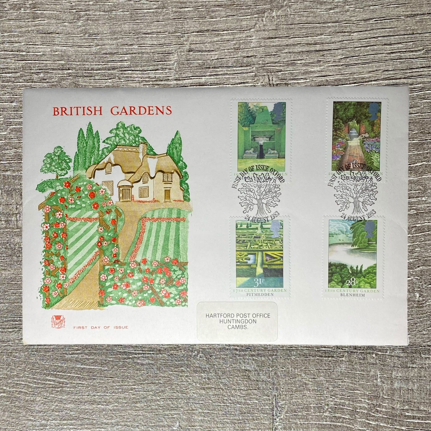 GB FDC Aug 1983 British Gardens Oxford Postmarked 4 Set Famous Gardens Stamps