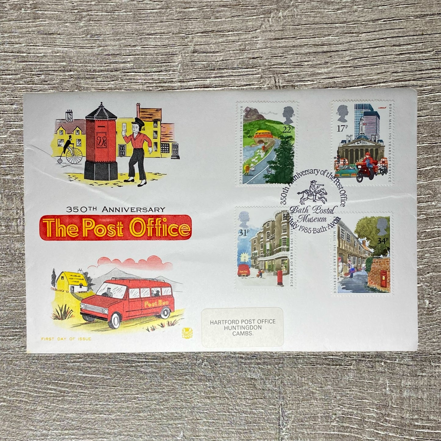 GB FDC July 1985 350th Anniversary The Post Office Bath Avon Special Postmarked