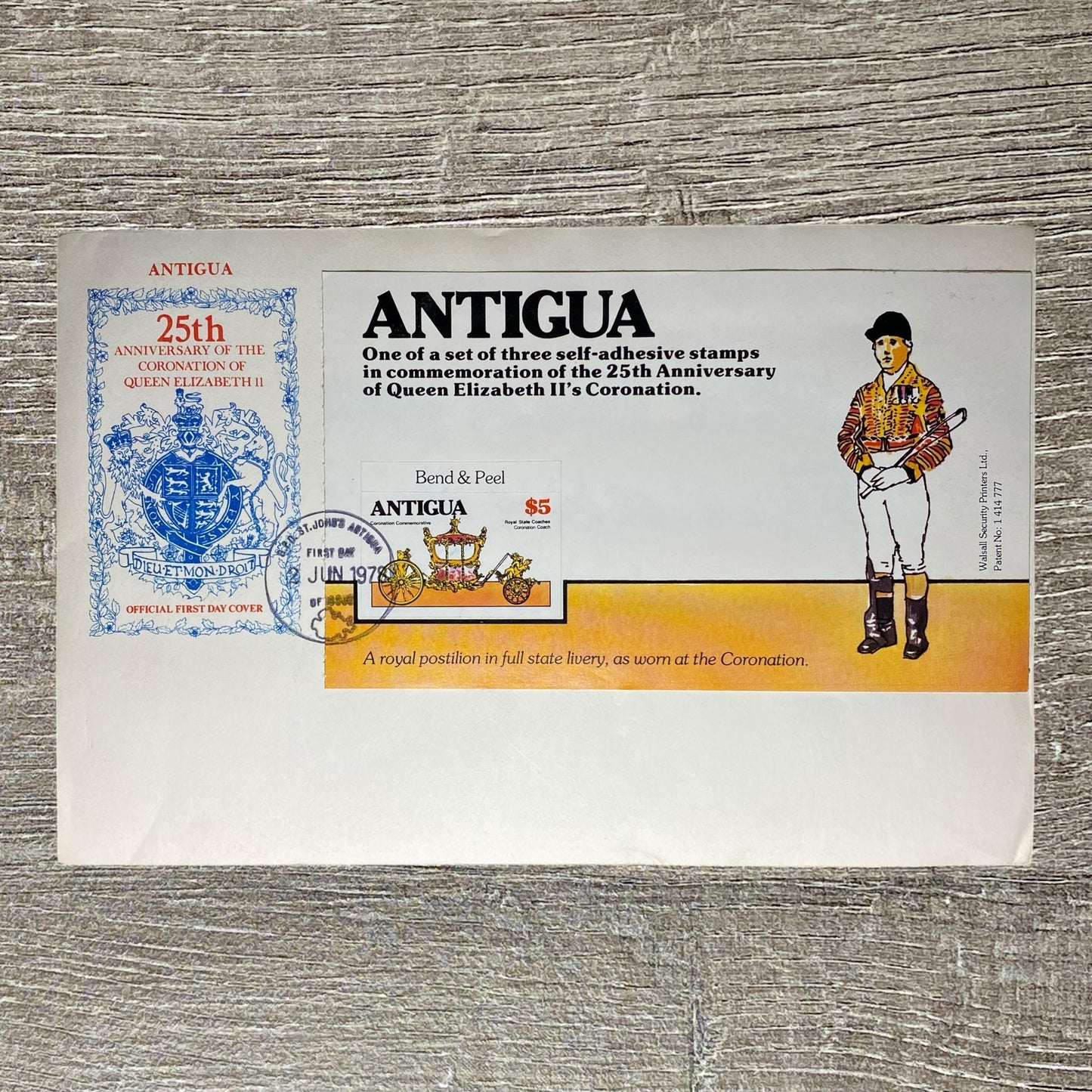 FDC June 1978 Antigua 25th Anniversary Queen Elizabeth II's Coronation $5 Stamp