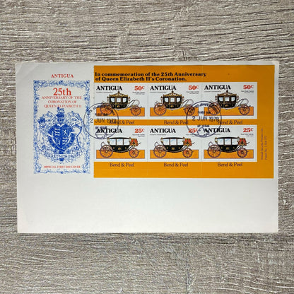 FDC 1978 Antigua 25th Anniversary Coronation Of Queen Elizabeth II Coach Stamps