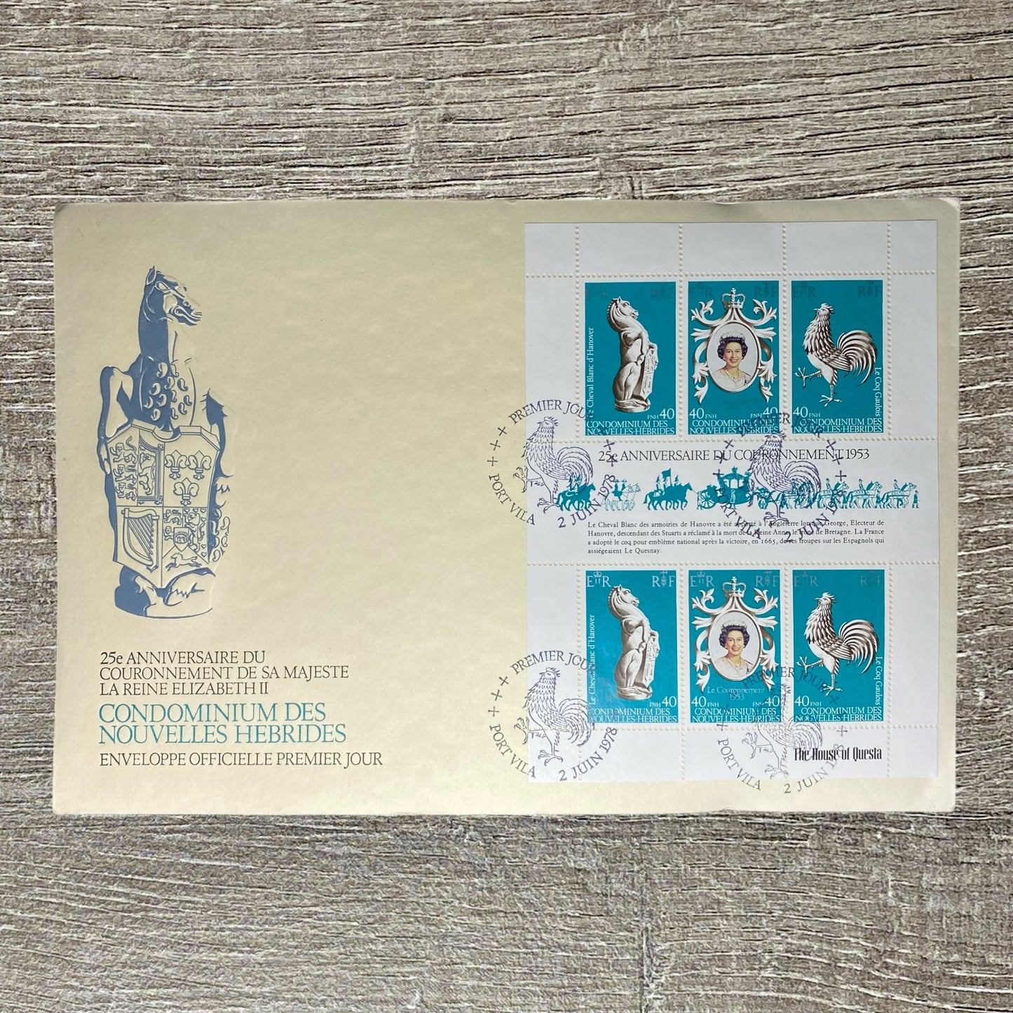 FDC New Hebrides 1978 25th Anniversary Coronation Queen Elizabeth II Stampsheet