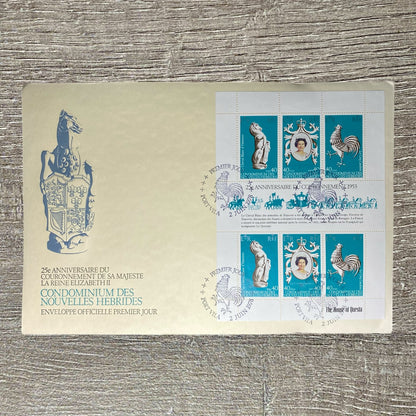 FDC New Hebrides 1978 25th Anniversary Coronation Queen Elizabeth II Stampsheet