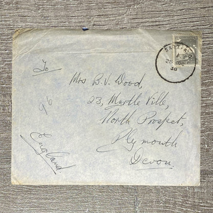 1938 British Mandate Palestine Postal Cover Sarafand To Plymouth Devon 10 Mils