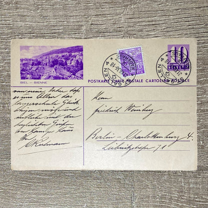 1936 Swiss Switzerland Postcard Biel Bienne Handwritten Message St Gallen Cancel