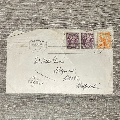 1946 Postal Cover Envelope Australia To Bedfordshire England 1/2d 2x 1d Stamps