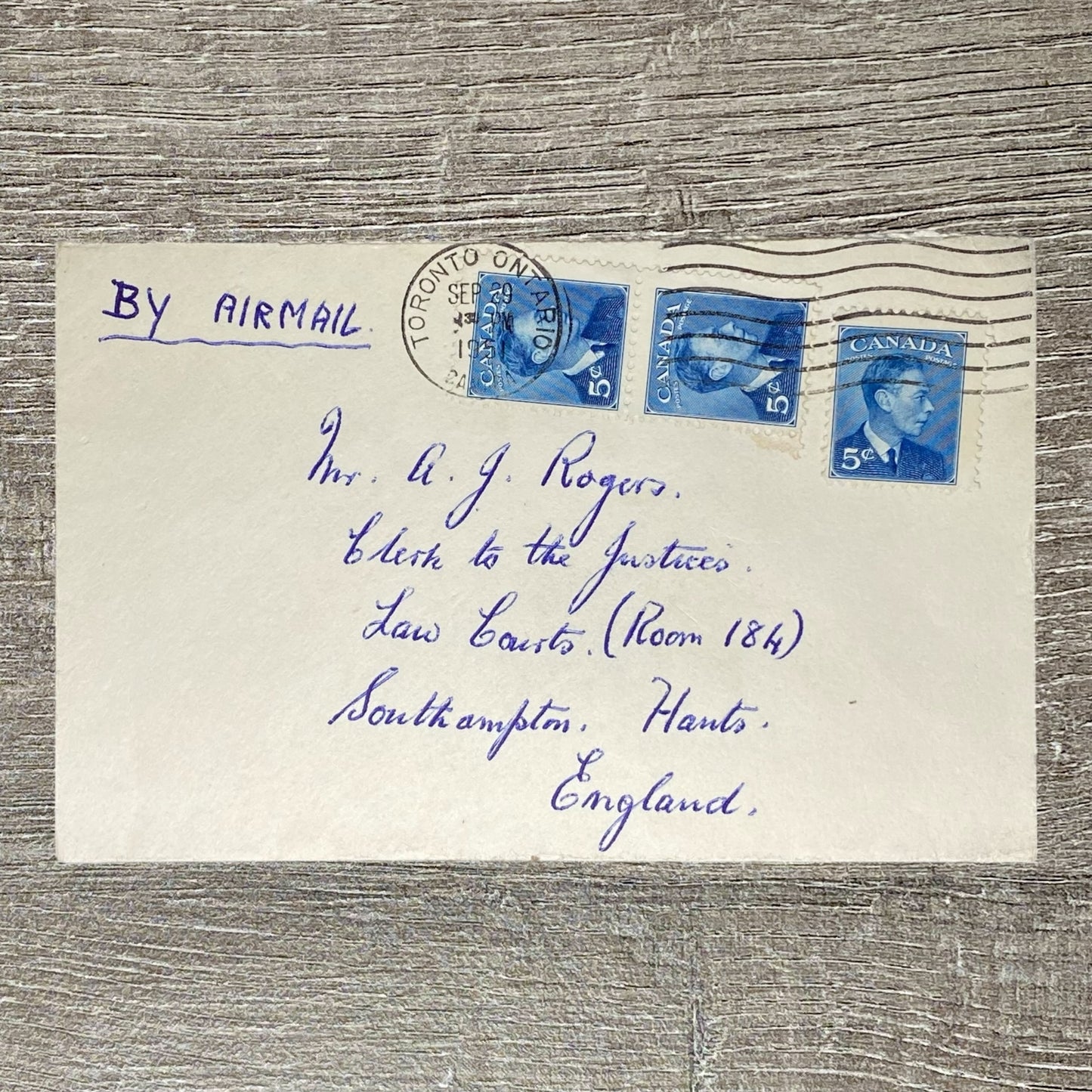 Sep 1951 Postal Cover Air Mail Canada To Southampton England Toronto Postmark 5c